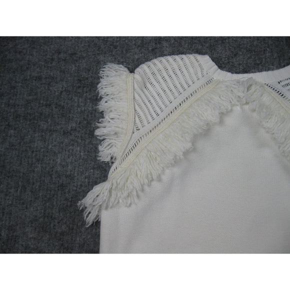 BCBGMaxazria Sweater Women Small Crochet Ivory Fringe Soft Girl Core Boho - Picture 8 of 15